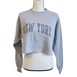 John Galt Grey Cropped New York Sweatshirt OS
